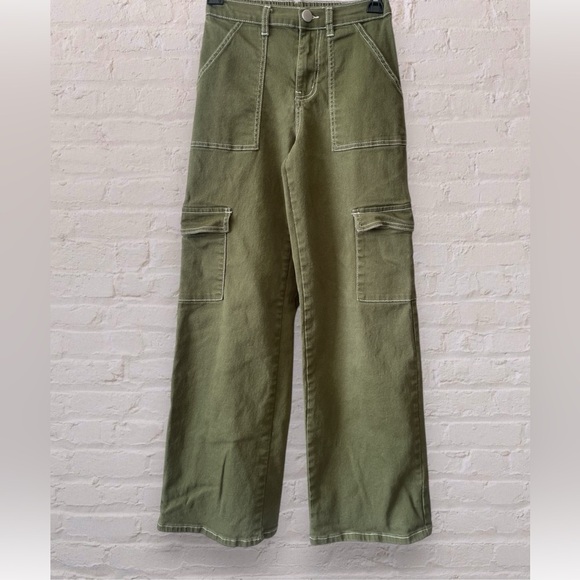 Forever 21 Honey Peach Twill Cargo Straight Leg Pants Cypress Green Sz XS - Picture 4 of 10